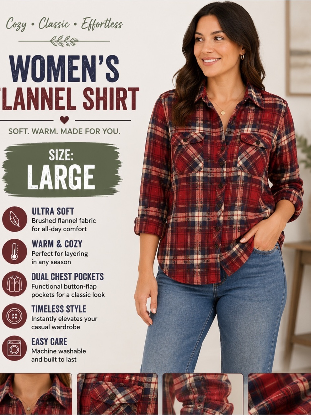 Basic Editions Red Plaid Button-Down Shirt LARGE